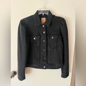 GAP Women's Charcoal Denim Jacket, S, puff sleeves